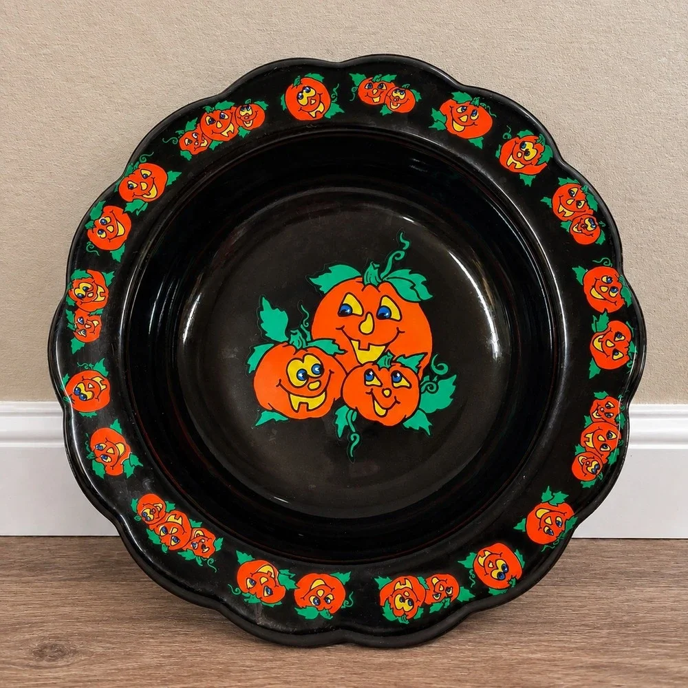 Vintage Berman Industries Halloween Candy Bowl Black Pumpkins Jack O Lantern USA